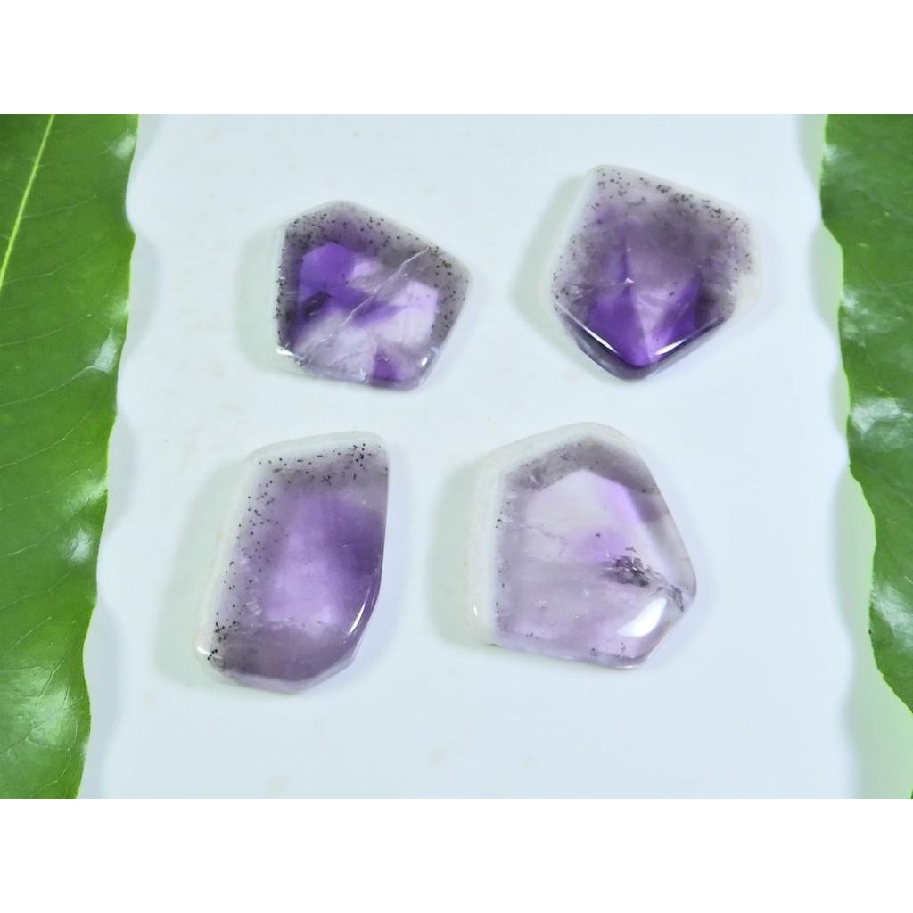 Natural Trapiche Amethyst Slice Fancy Cabochon Loose Gemstone 4 Pcs Lot A-188