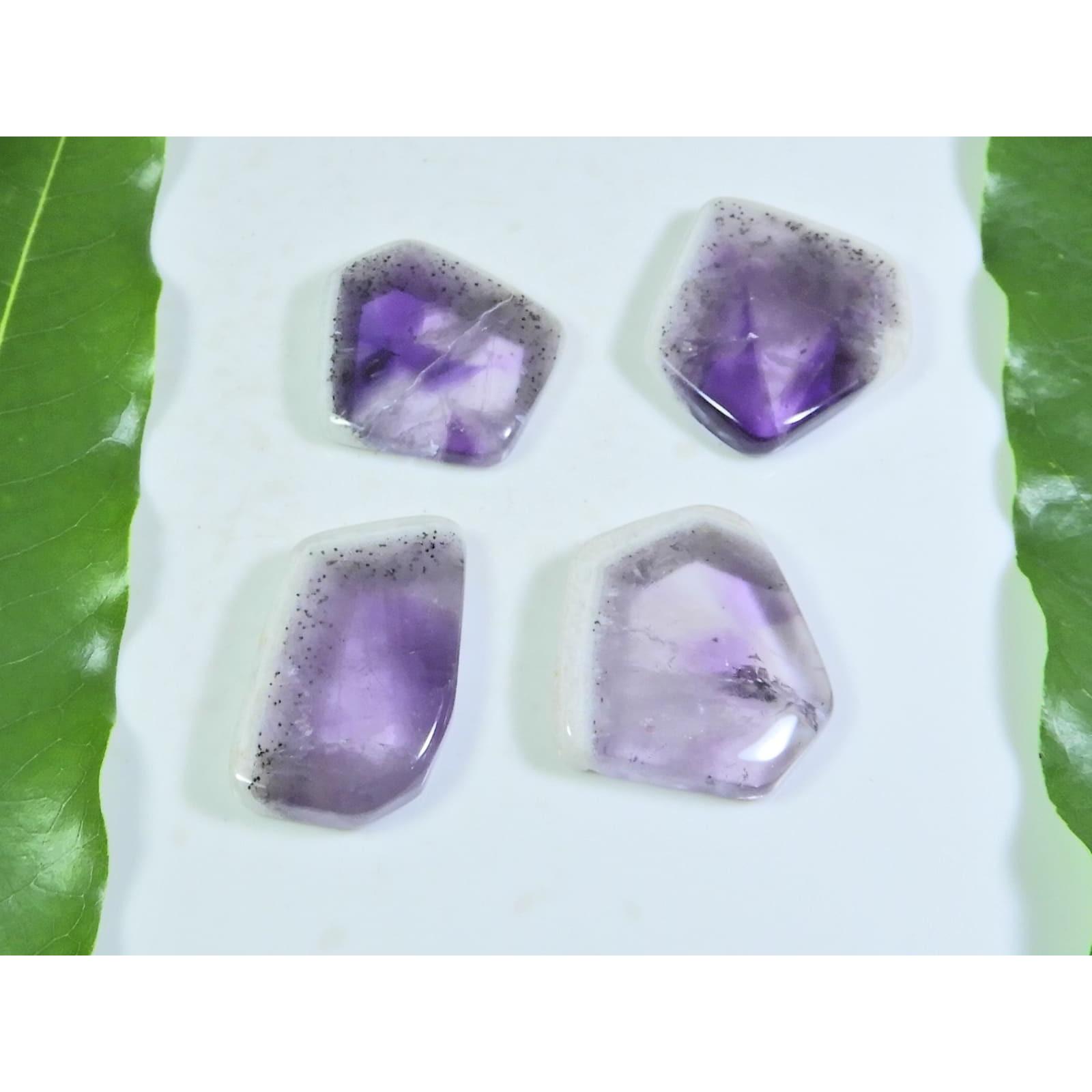 

Natural Trapiche Amethyst Slice Fancy Cabochon Loose Gemstone 4 Pcs Lot A-188