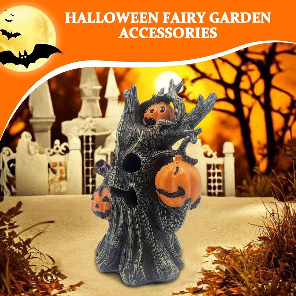 Pumpkin Figurine Resin Halloween Pumpkin Skull Tree Halloween Pumpkin Tree Sculpture Ornaments Outdoor Garden Decoration