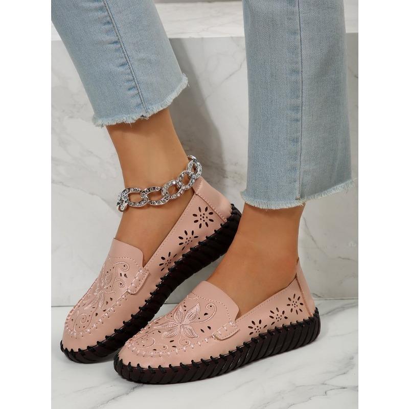 

Summer new hollow flat bottom large size single shoes women s beef tendon sole white shoes mother shoes side trade single shoes 43