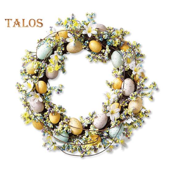 

Венок из пасхальных яиц 17,7 дюйма, венок ручной работы с искусственными цветами, весенний декор из цветных яиц, венок для настенной каминной полки, входной двери D