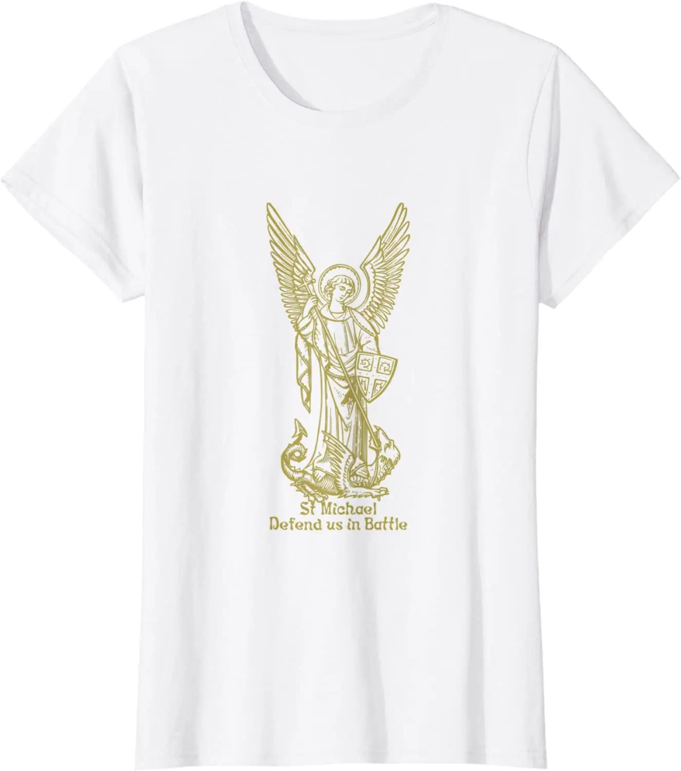 Saint Michael Defend Us In Battle TShirt 100 Cotton ONeck Short Sleeve Summer Casual Mens Tshirt Streetwear S