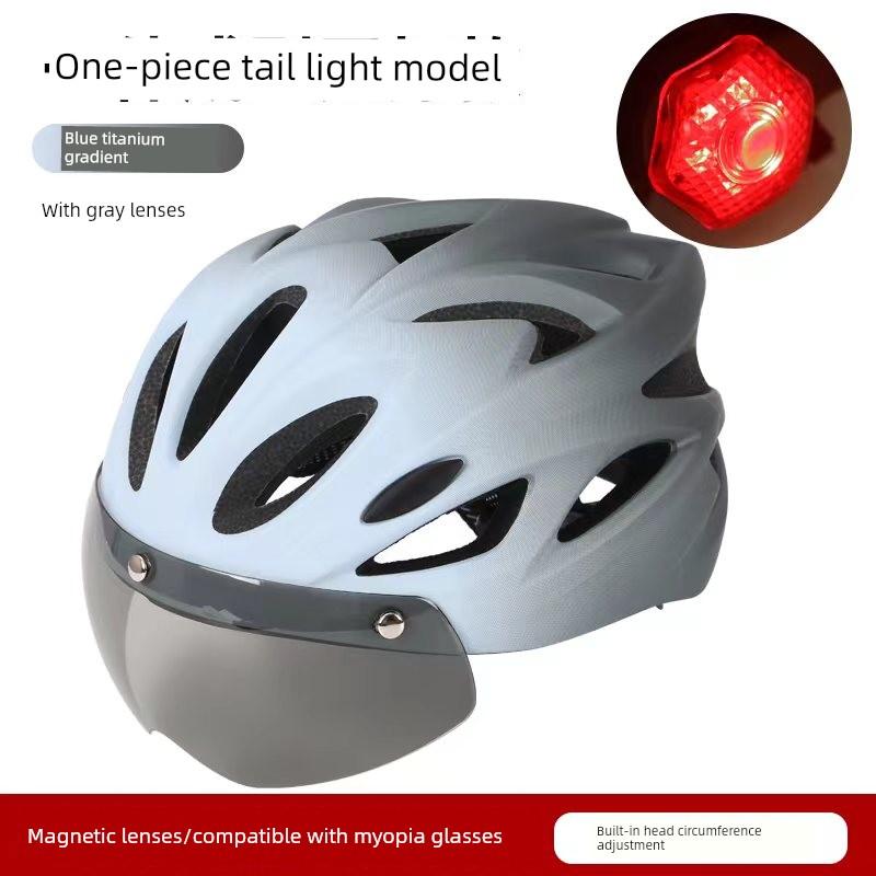 High-Quality Matte Cycling Helmet with Night Warning Tail Light, Suitable for Delivery Riders, Detachable Visor, Unisex
