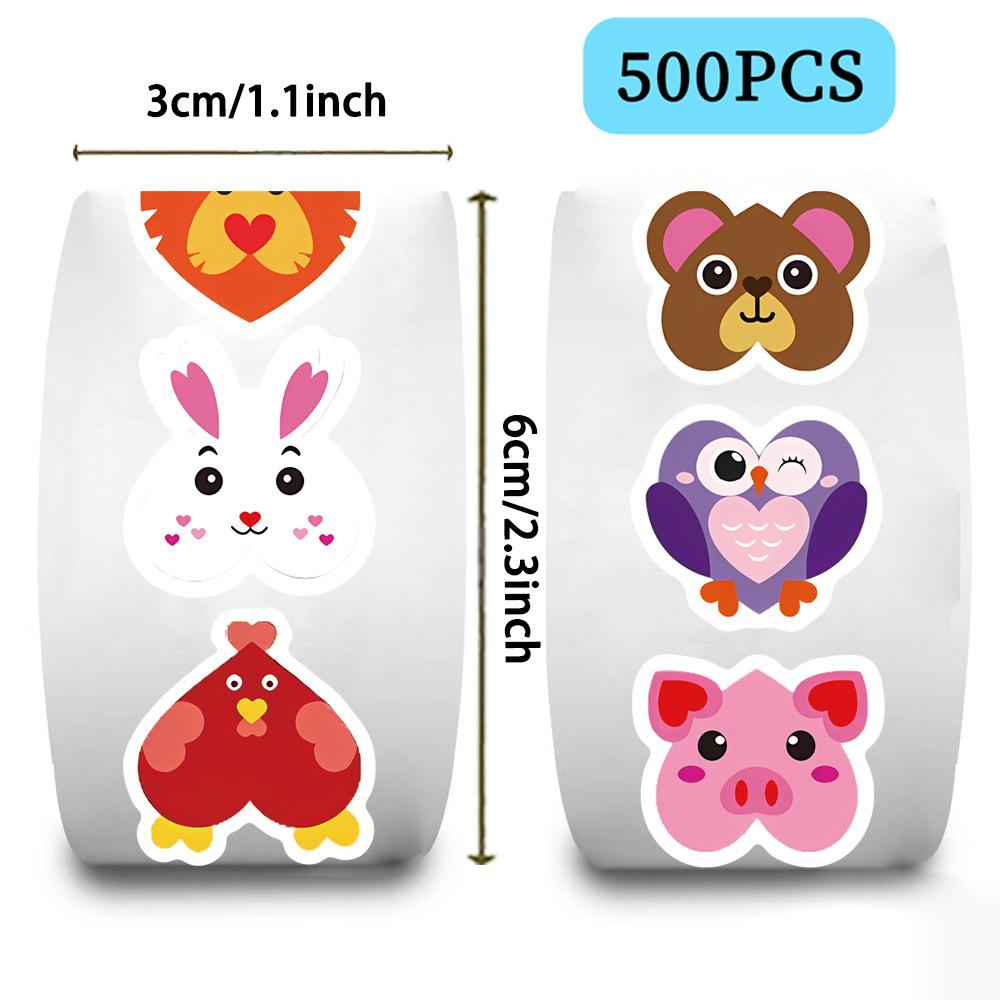 500 Pieces/roll Roll Sticker Tape Mood Animal Sticker Handbook Material Decorative Envelope Seal Sticker