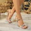 Women's Heels Rhinestone Bowknot Square Toe Fashion Sandals Sexy Luxury Dress Party Shoes for Women High Heeled Sandals Size35