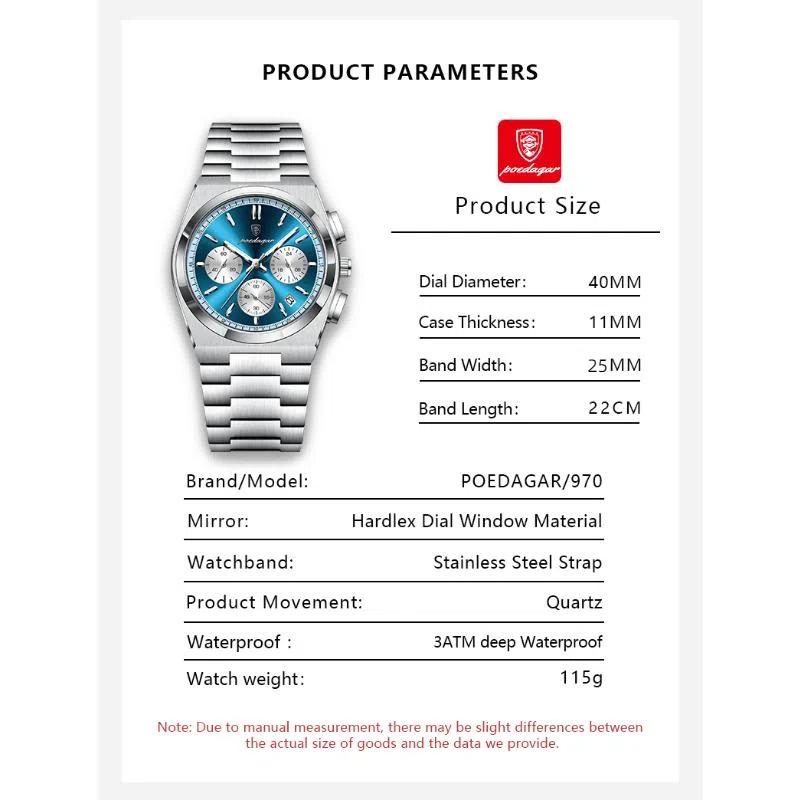 POEDAGAR Luxusní módní pánské hodinky Vodotěsné světelný chronograf Datum Quartz hodinky pro muže Vojenské sportovní pánské hodinky z nerezové oceli