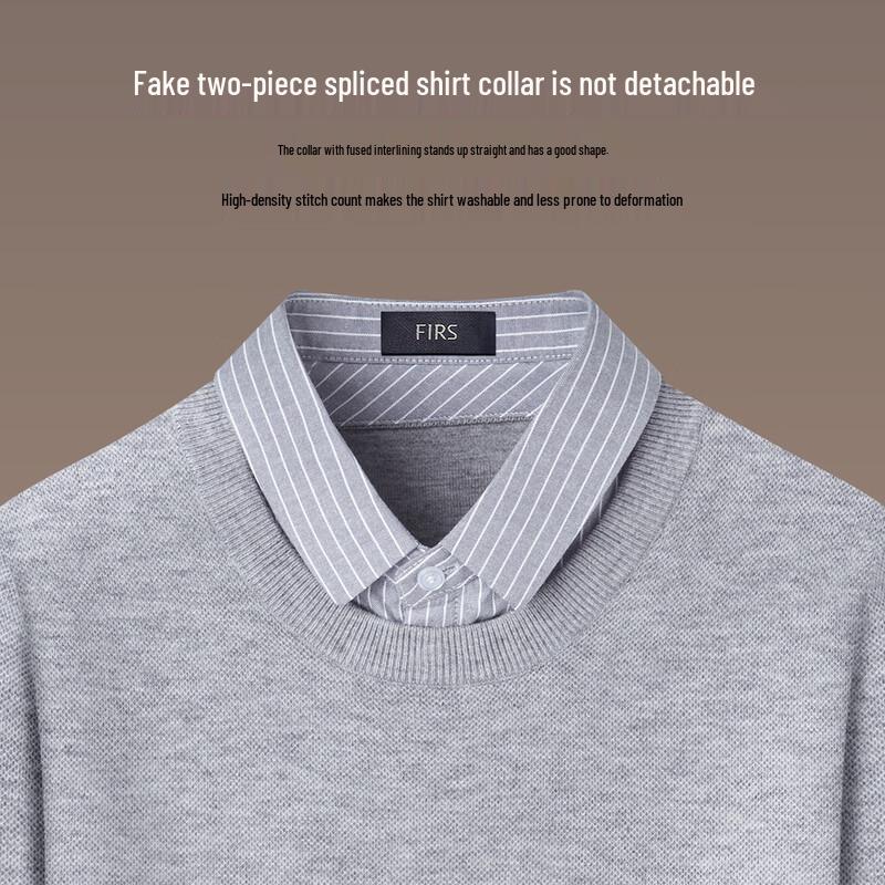 FIRS Men's Faux 2-Piece Shirt Collar Knit Sweater