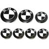 Car Black White Logo Front Hood Emblem 82mm Rear Badge 74mm Wheel Hub Cap 56mm Steering Wheel Sticker 45mm Accessories Knuz34