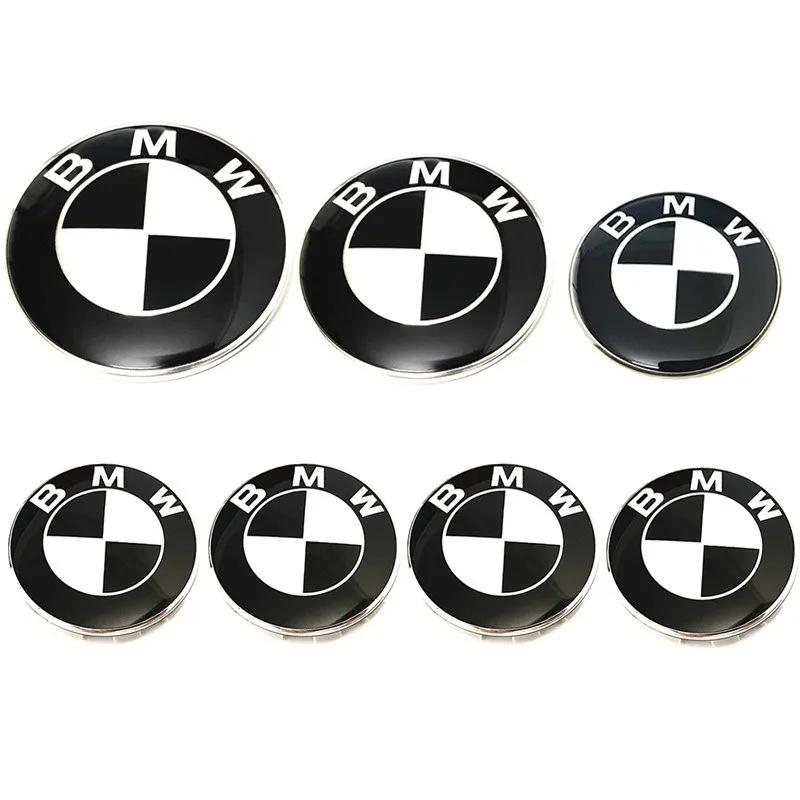 Car Black White BMW Logo Front Hood Emblem 82mm Rear Badge 74mm Wheel Hub Cap 56mm Steering Wheel Sticker 45mm Accessories GM6