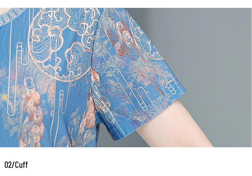 Mother's Ice Silk Short-Sleeve T-Shirt for Middle-Aged Women (Ages 40-50) - Plus Size, Lightweight Summer Top
