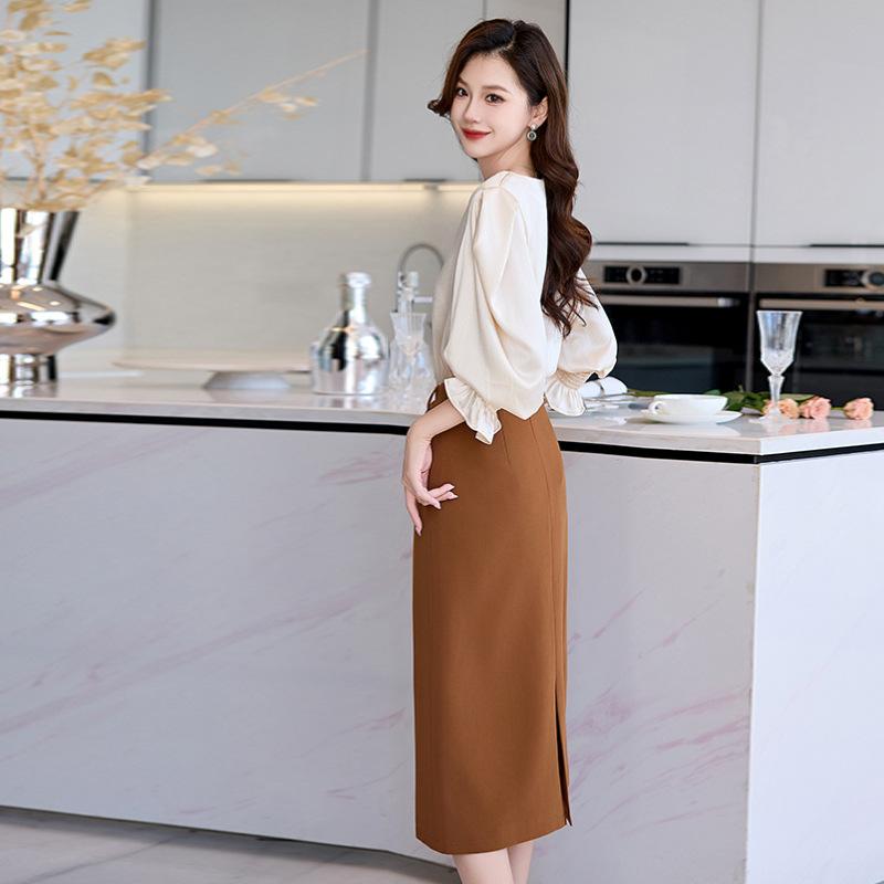 Professional suit skirt spring and autumn new light luxury fashion temperament celebrity shirt hip skirt two-piece set