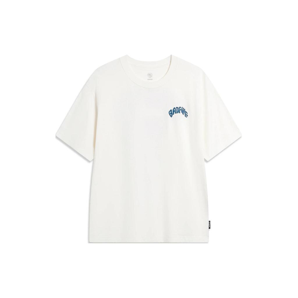 Li Ning Badfive Tactical Letter Print Loose Round Neck Short Sleeve T-Shirt Men Tops Off-White AHSU435-2