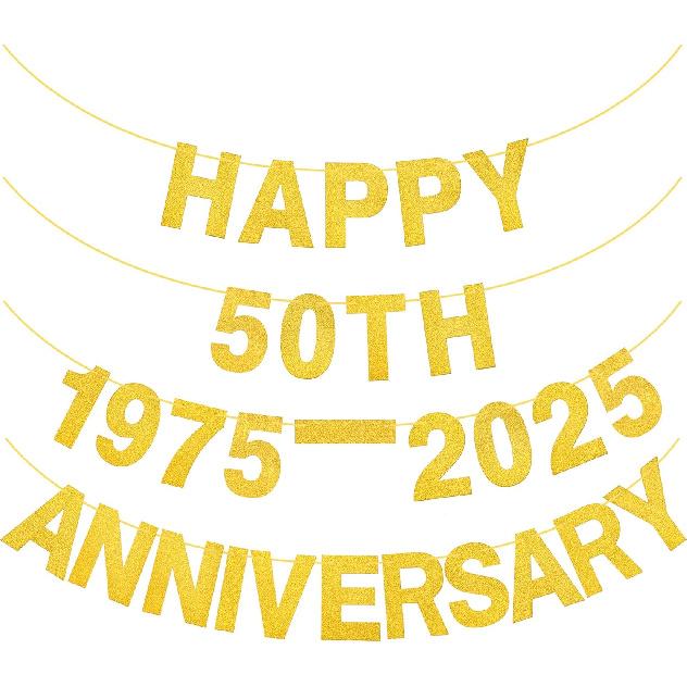 Happy 10th Anniversary Banner 2015-2025 Gold Glitter Banner 10th Wedding Birthday Party Decoration(10th) 40th