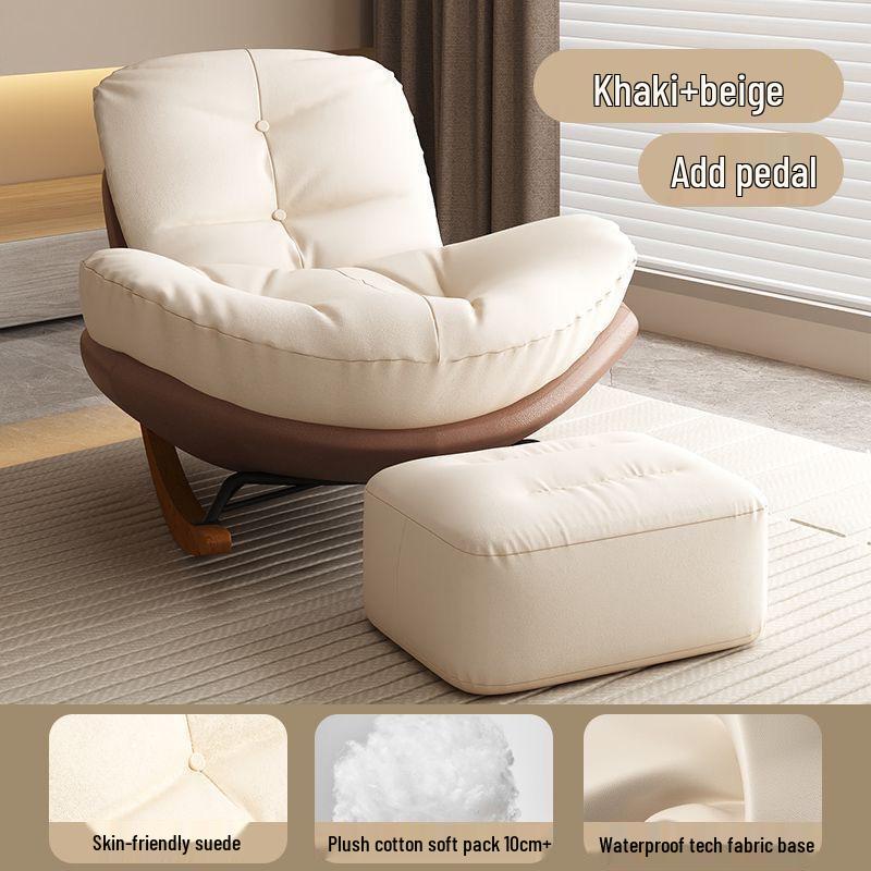 Single Rocking Chair - Comfortable White Sofa for Balcony, Living Room, or Bedroom Leisure.