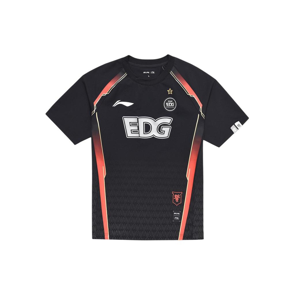 Li Ning Electronic Sports Series EDG Team Classic Comfortable Letter Print Fitted Short Sleeve T-Shirt Unisex T-Shirts Black ATSU671-1