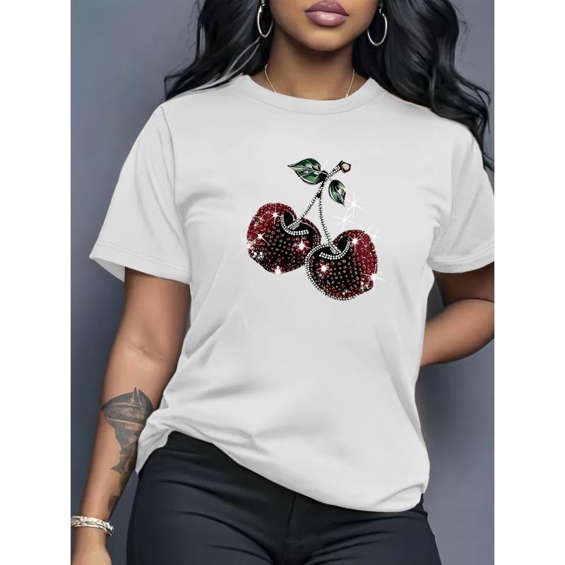 Womens Exquisite Print Round Neck Short Sleeve T Shirt Soft Breathable Comfy Fabric Stylish Casual Elegant Summer Autumn Daily Outdoor Sports