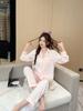 Pajamas Women's Spring and Autumn Ice Silk Long Sleeve Love Jacquard Homewear Summer Thin Air Conditioning Clothing Set Autumn 1101
