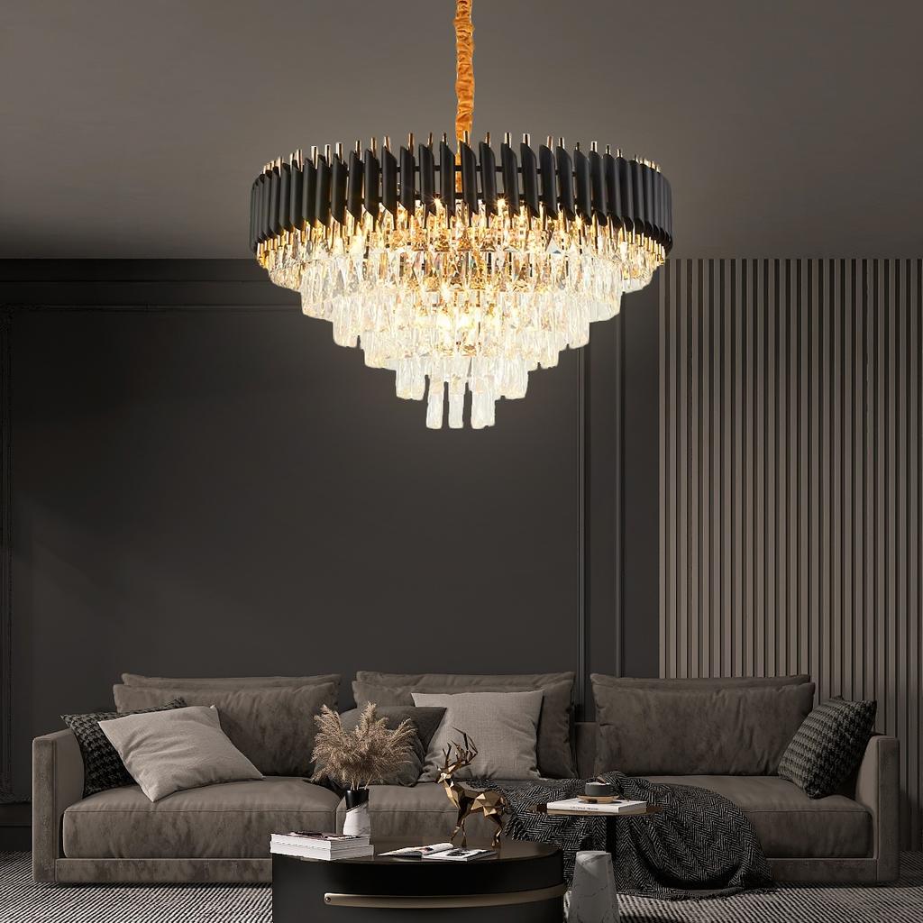 German Warehouse Modern Style Crystal Chandelier for Hotel Living Room Large Size LED Adjustable Height Ceiling Pendant Lights