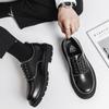 Męskie buty derby z prawdziwej skóry Męskie buty wizytowe na platformie sznurowane z kwadratowym noskiem Formalne obuwie ślubne