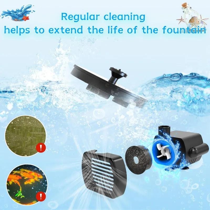 Pompa Fontana Solare per Acqua con 6 Ugelli, Fontana da Giardino per Uccelli da Esterno per Giardino Cortile Stagno Piscina Acquario Serbatoio Pesci Decorazione Paesaggistica