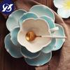 Ceramic Flower Shape Coffee Cup with Saucer Dessert Tray Romantic Afternoon Tea Milk Cup Cake Dish