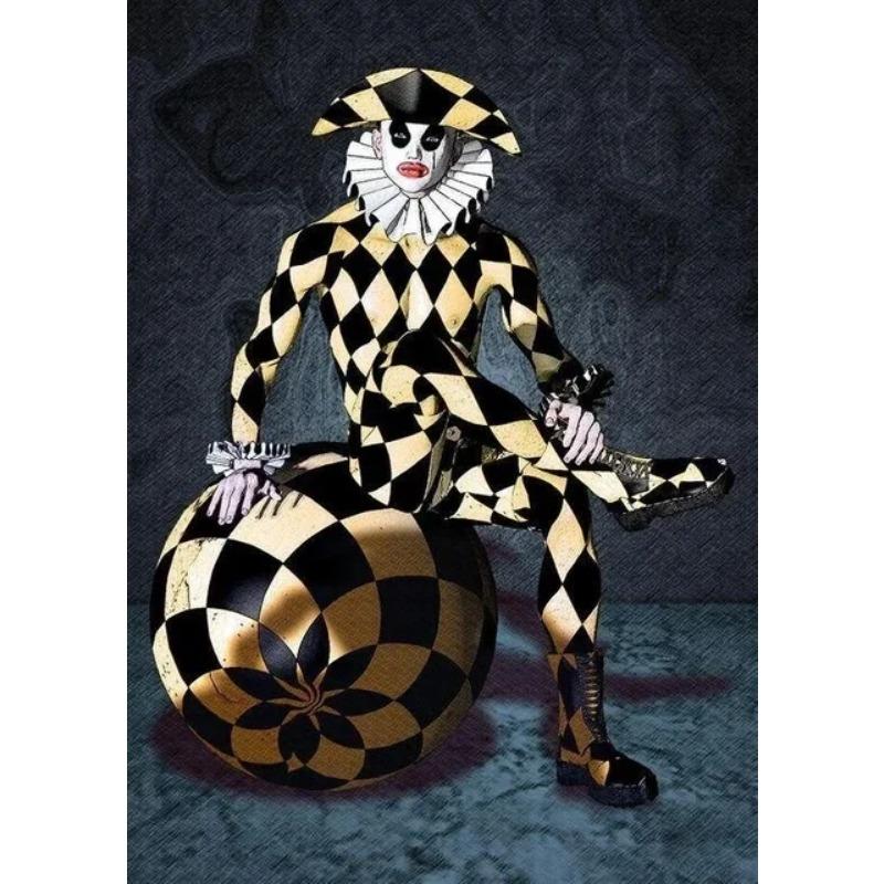 Živé plátno s cirkusovým klaunem Náladové plakáty s akrobatickým žonglérem pro obývací pokoj, dekorace hřiště