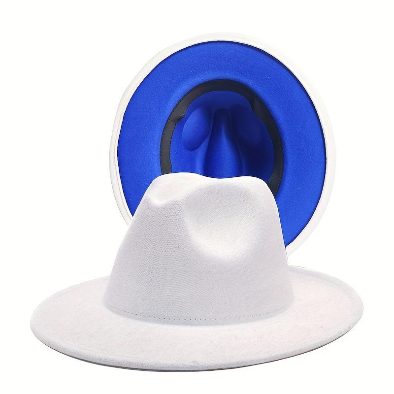 

JYL TS DIY Двостороння Федора Унісекс Капелюх з Пласким Козирком Повсть Whiteandblue_M(56-58cm） гвоздики рожевого кольору