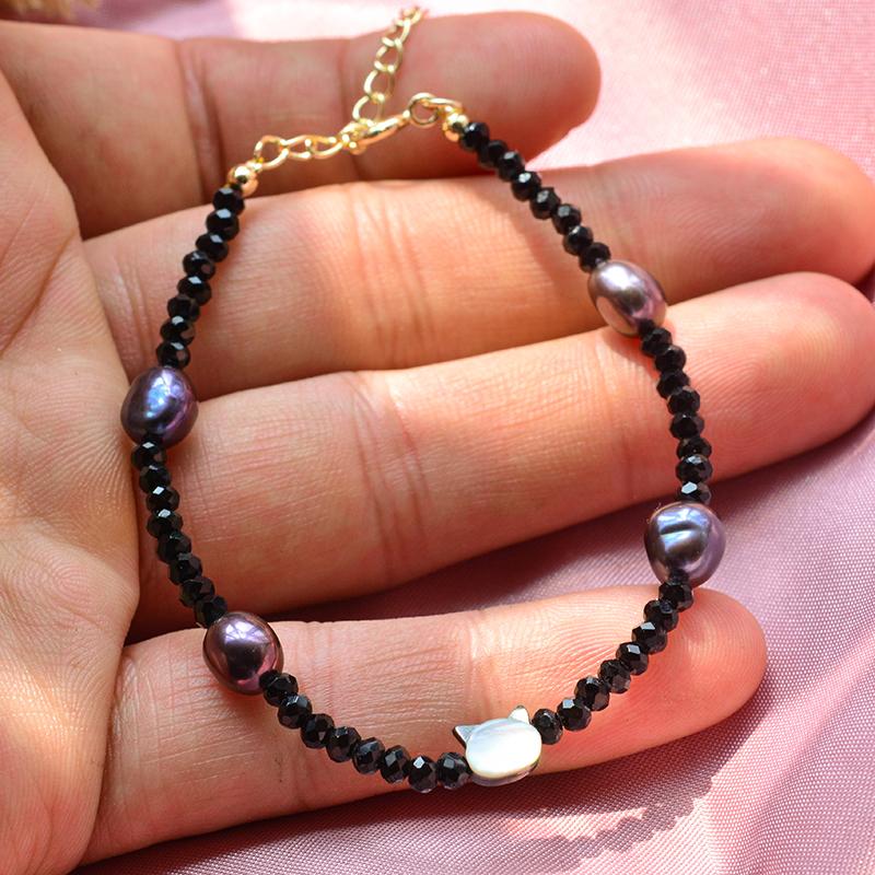 2024 New Style Sweet Cat Animal Natural Seawater Black Pearl 14K Gold Filled Female Bracelet For Women Gifts No Fade