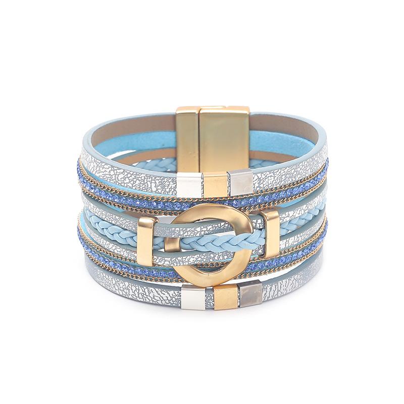 Boho Round Braided Leather Bracelet for Women Men Vintage Multilayer Wrap Wide Bangles Party Jewelry Gifts