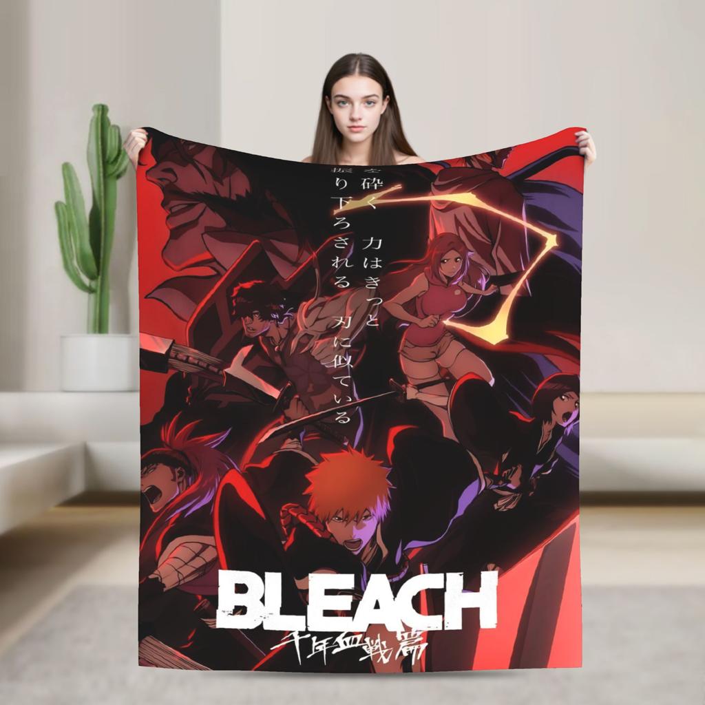 Super Soft Blanket Picnic BLEACH Anime Ichigo Throw Blanket Flannel Bedspread For Couch Chair Graphic Sofa Bed Cover