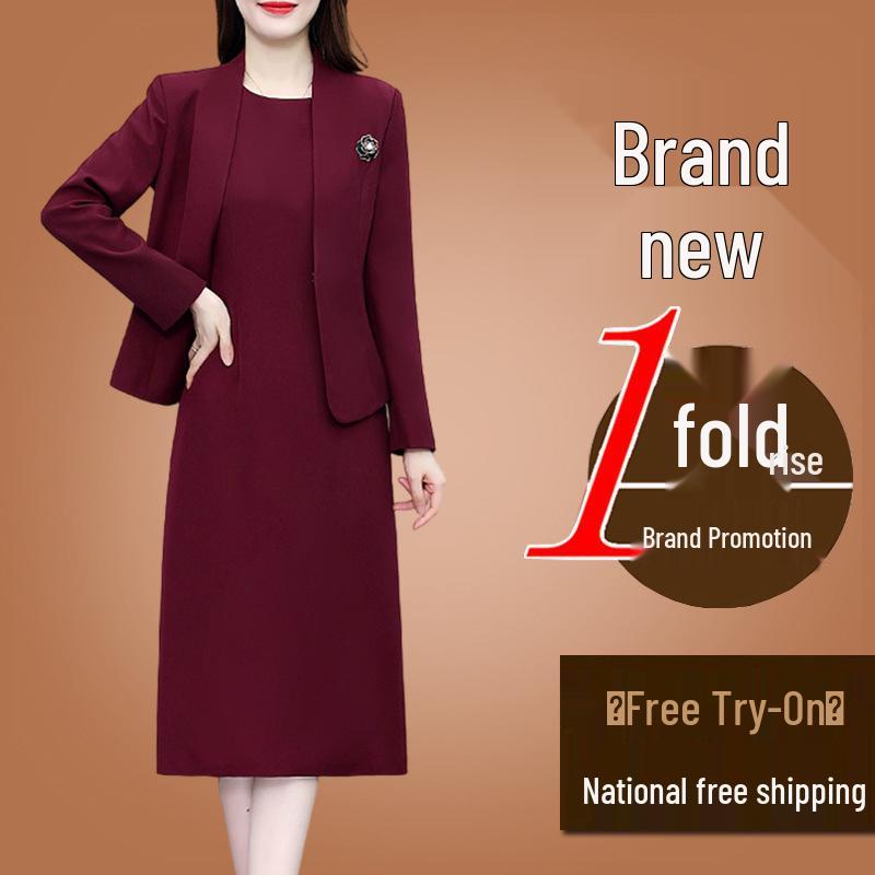 Red Angora Slim Fit Formal Dress and Skirt Set - Professional Spring/Autumn Workwear for Managers