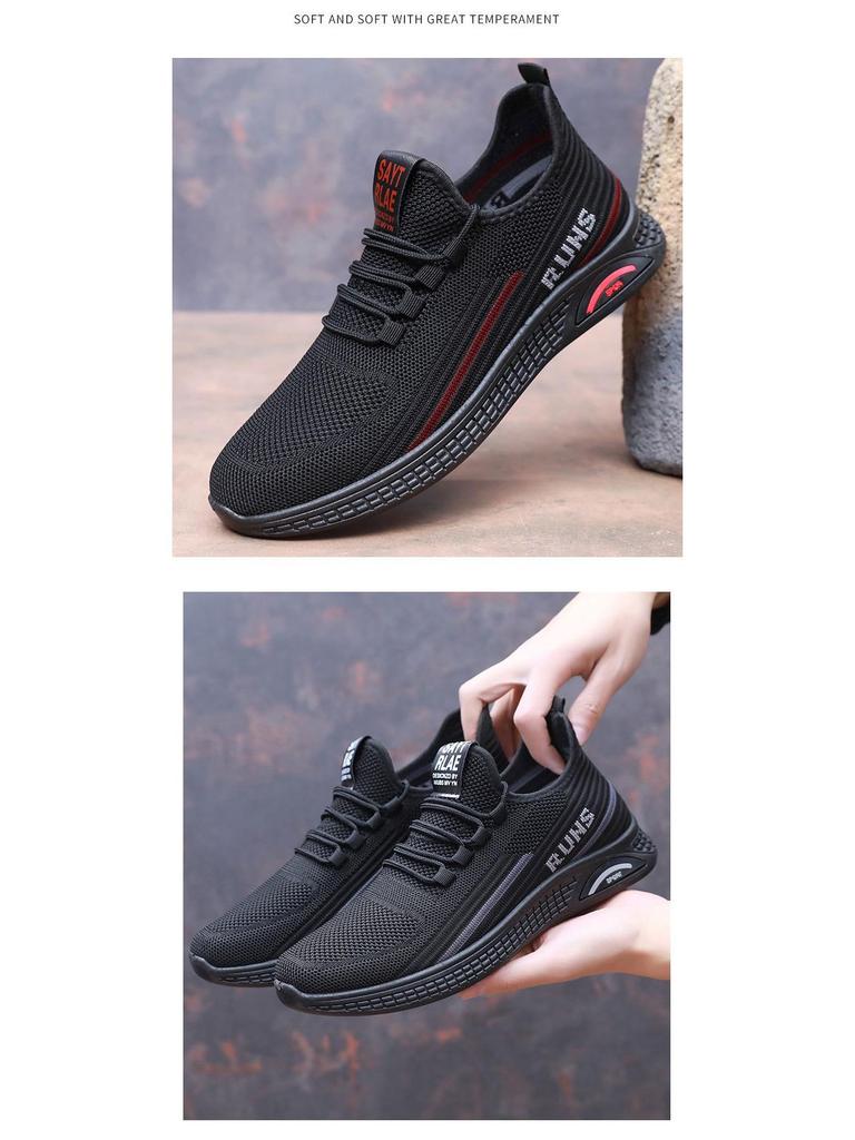 Men's Breathable Fly-knit Flat Shoes - Non-slip, Casual Sneakers for Spring & Autumn, Ideal for Middle-aged & Elderly