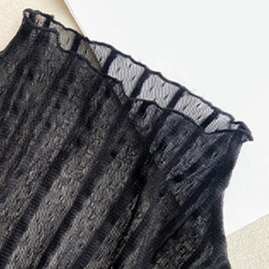 Women Sunscreen Tops Half High Collar Long Sleeve Perspective Mesh Tops Lace Lines Texture Blouse Daily Wear