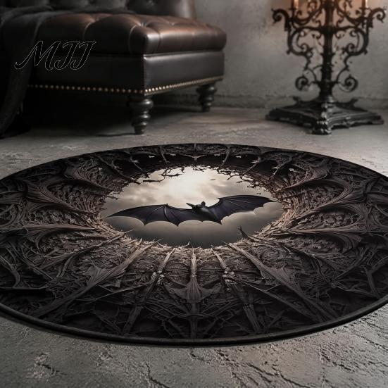Indoor Holiday Theme Rug Halloween Round Area Rug, 3D Optical Illusion Doormat for Living Room, Scary Floor Mat Non Slip Absorbent Mat, Washable