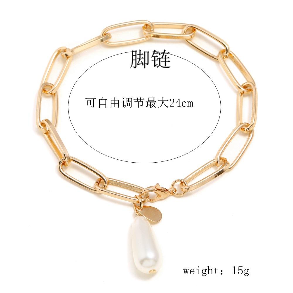 Water Drop Pearl Pendant Bracelet Cold Style Hip Hop Simple Jewelry Women, Korean Version Anklet Bracelet Two-Piece Set