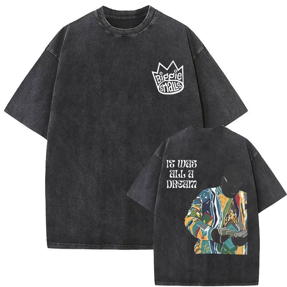 Washed Vintage Rapper The Notorious Big World Tour  Tshirt Biggie Smalls Print T Shirts Men Women Hip Hop Oversized Tshirts