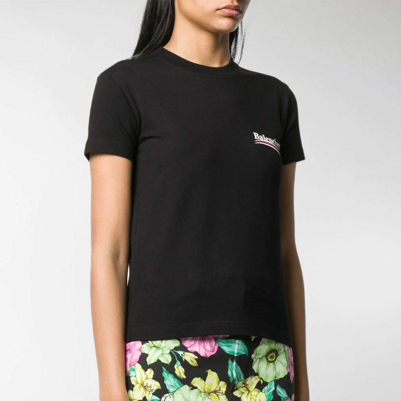 Balenciaga Women's Political Campaign Small Fit T Shirt Black 612964TIV521070