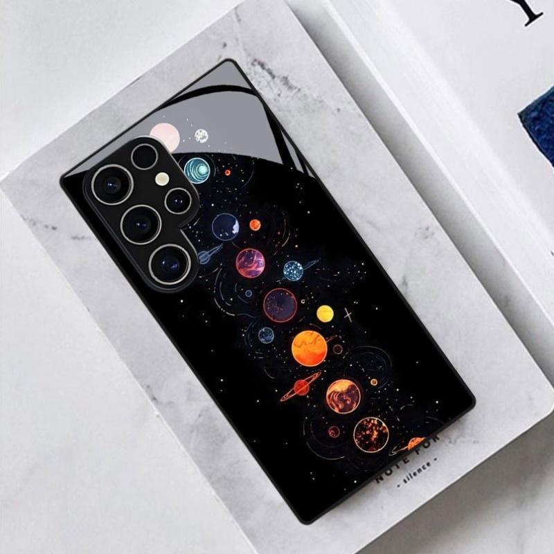 Phone Case Glass TPU PhoneCase for Samsung Galaxy S26 S25 S24 S23 S22 S21 FE Ultra Plus Dropresistant Cosmic Planets