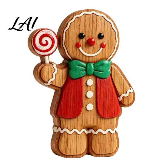 Christmas Gingerbread Man Ornaments Cartoon Wooden Ornament Double-sided Printed Desktop Tabletop Figurines Holiday Decor Decorative Craft for Home