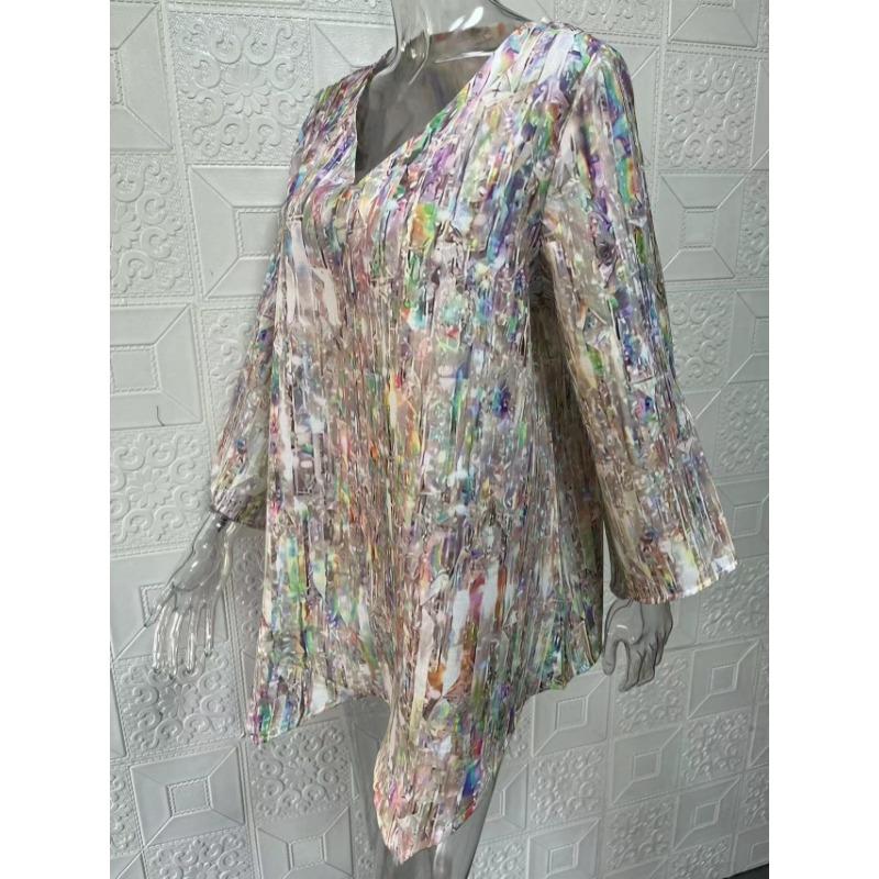 Spring Summer V-neck Printing Fashion Women Blouse New Casual Loose Irregular Top T-shirt Large Size Simple Elegant Office Shirt Women's Clothing