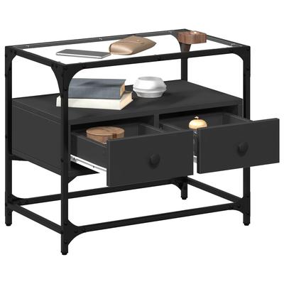TV Stand with Glass Top Black 60 X 35 X 51 Cm Engineered Wood