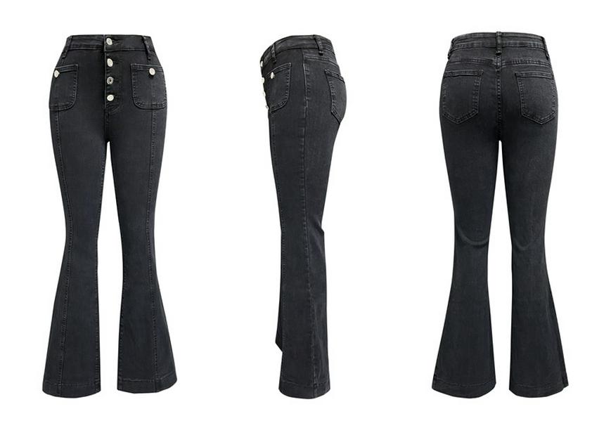 Frühling 2025 Damen High Waist Patchwork Micro-Flare Knopfleiste Slim Fit Jeans