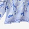 ZANZEA Women Casual Round Neck 3/4 Sleeve Loose Print Blouse