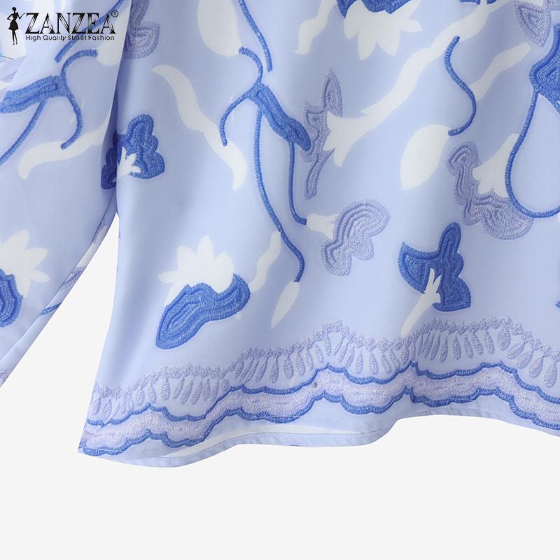ZANZEA Women Casual Round Neck 3/4 Sleeve Loose Print Blouse