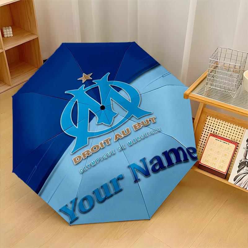 Olympique Marseille FC Automatic 3‑Fold Umbrella 8‑Rib Windproof Folding Umbrella Sun Rain Protection For Outdoor Travel Daily Use