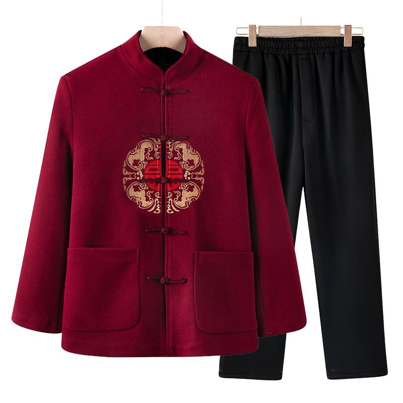 New Woolen Tang-style Cotton-padded Clothes for Men and Women, Grandparents, Autumn Couple Clothes, Piled and Thickened Birthday Dresses