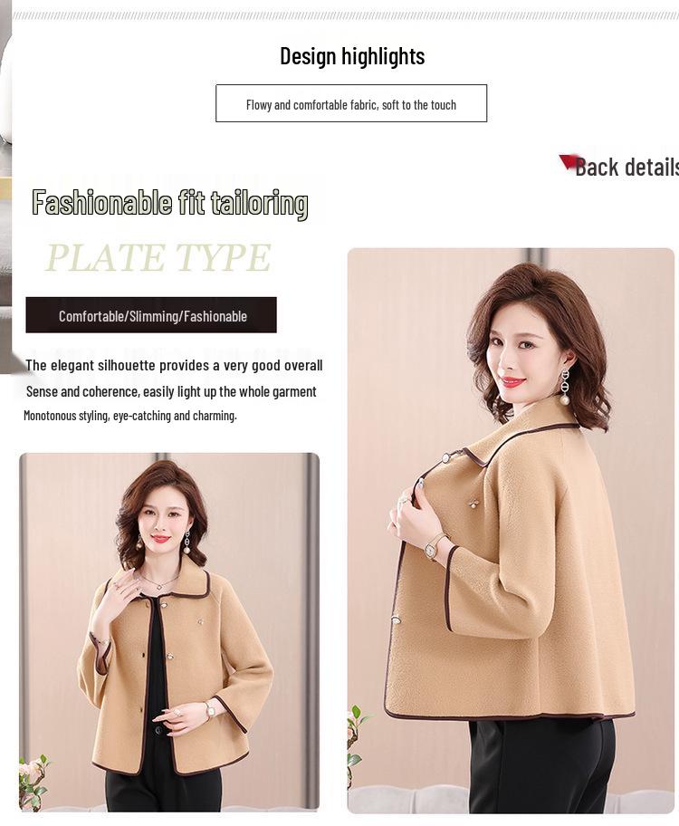 Hengyuanxiang Woolen Trench Coat for Middle-Aged and Elderly Women