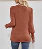 2026 Women's Spring/Summer Casual Ribbed Square Neck Long Sleeve Slit Sweater Top