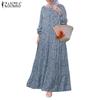 ZANZEA Women Floral Print Loose Casual Round Neck Long Sleeve Dress