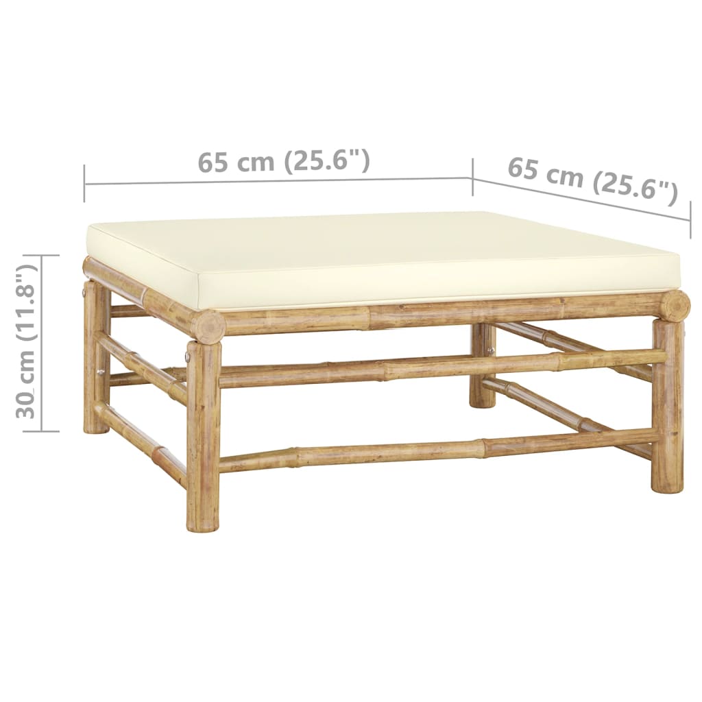 6 Piece Garden Lounge Set with Cream Colored Cushions Bamboo